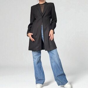 Tailor B. Moss Vintage Black Longline Blazer Coat Jacket Academia Preppy Office
